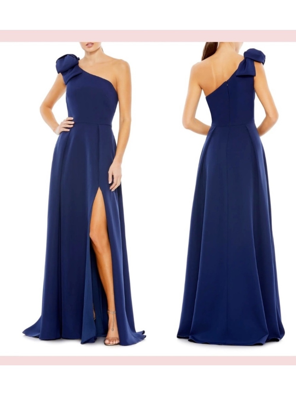NWT $398 IEENA for Mac Duggal Bow One Shoulder A-Line Gown Midnight #Q322 SIZE 6